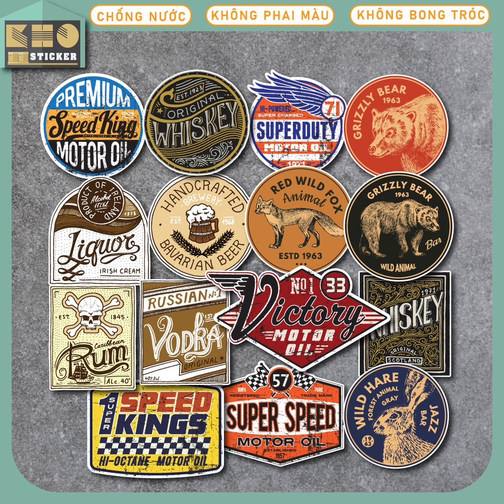 Combo 50 Sticker Vintage Label chống nước sticker dán laptop, điện thoại, đàn guitar, mũ bảo hiểm, vali. MSP: ST47