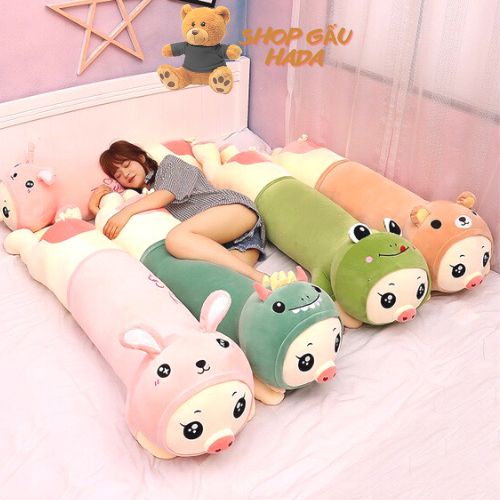 Gấu Nhồi Bông Lợn Dài Đội Mũ Biến Hình Siêu Cute Heo Size Lớn - Vải Nhung Co Dãn 4 Chiều Mềm - Bông Gòn Êm Ái