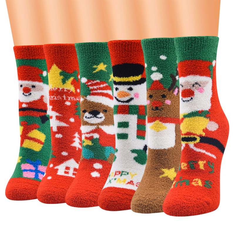 Youyo Set 10 Đôi Tất Nhung In Họa Tiết Giáng Sinh Nhiều Màu Sắc Ấm Áp Mùa Đông Cho Nữ