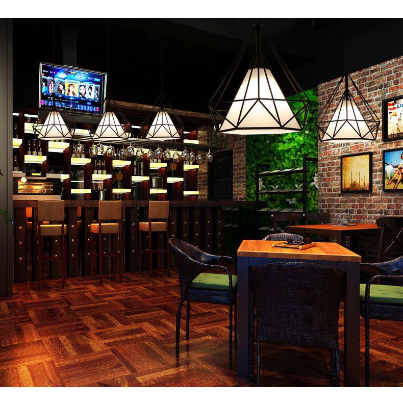 Đèn thả trang trí kim cương khung sắt, chao vải dùng bóng led cao cấp