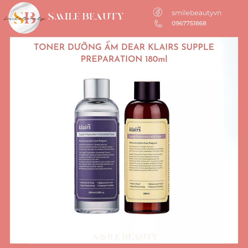 Nước hoa hồng dưỡng ẩm phục hồi Toner Klairs Supple Preparation 180ml