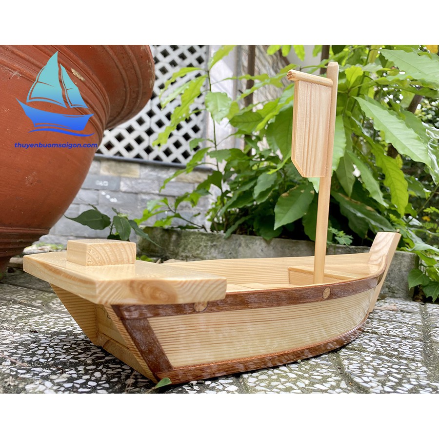 Khay thuyền gỗ 45cm đựng sushi, thuyền gỗ trang trí sashimi, khay gỗ trang trí món ăn Nhật gỗ Thông