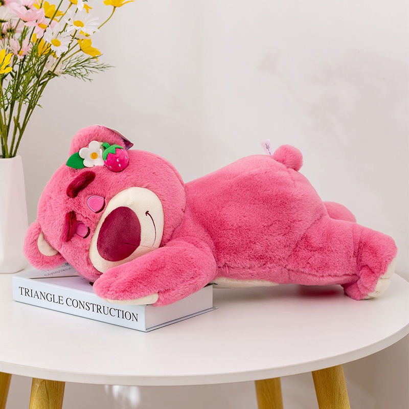Gấu dâu, Gấu bông Strawberry Lotso dáng nằm, màu hồng nhạt đáng yêu, thú nhồi bông quà tặng