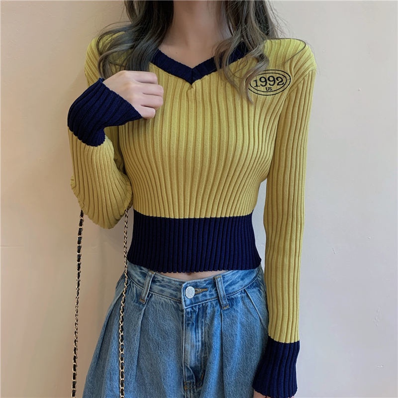 Áo Sweater Tay Dài Cổ Chữ V Ôm Dáng Phong Cách Hàn Quốc Thời Trang 2022