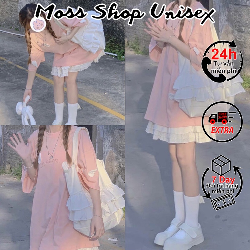 Áo thun tay lỡ unisex Cánh Thiên Thần thêu chữ MOSSSHOP - Áo phông nam nữ phong cách hàn quốc ulzzang form rộng 65kg