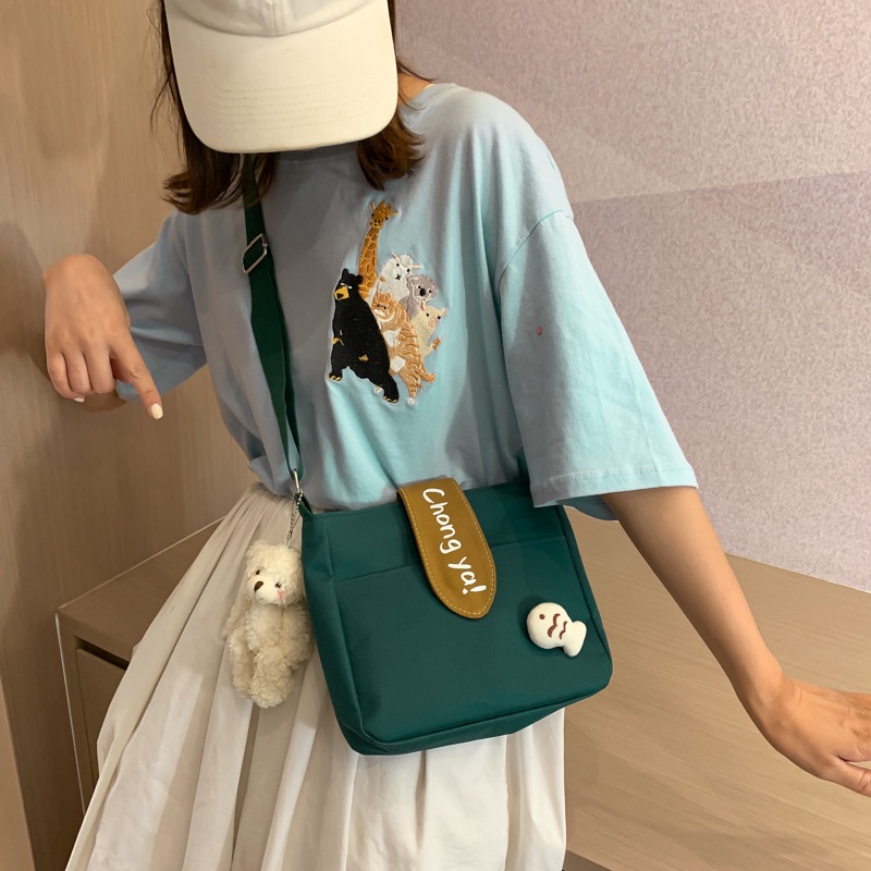 Túi Đeo Chéo Vải Canvas Hình Vuông Nhỏ Dễ Thương Phong Cách Hàn Quốc Thời Trang Mùa Hè Cho Nữ