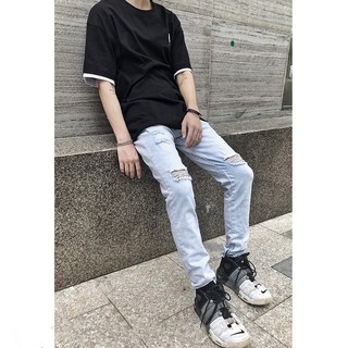 QUẦN JEAN NAM XANH SÁNG RÁCH ZIPPER #006