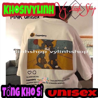 Áo thun phông tay lỡ form rộng mèo & chuột unisex