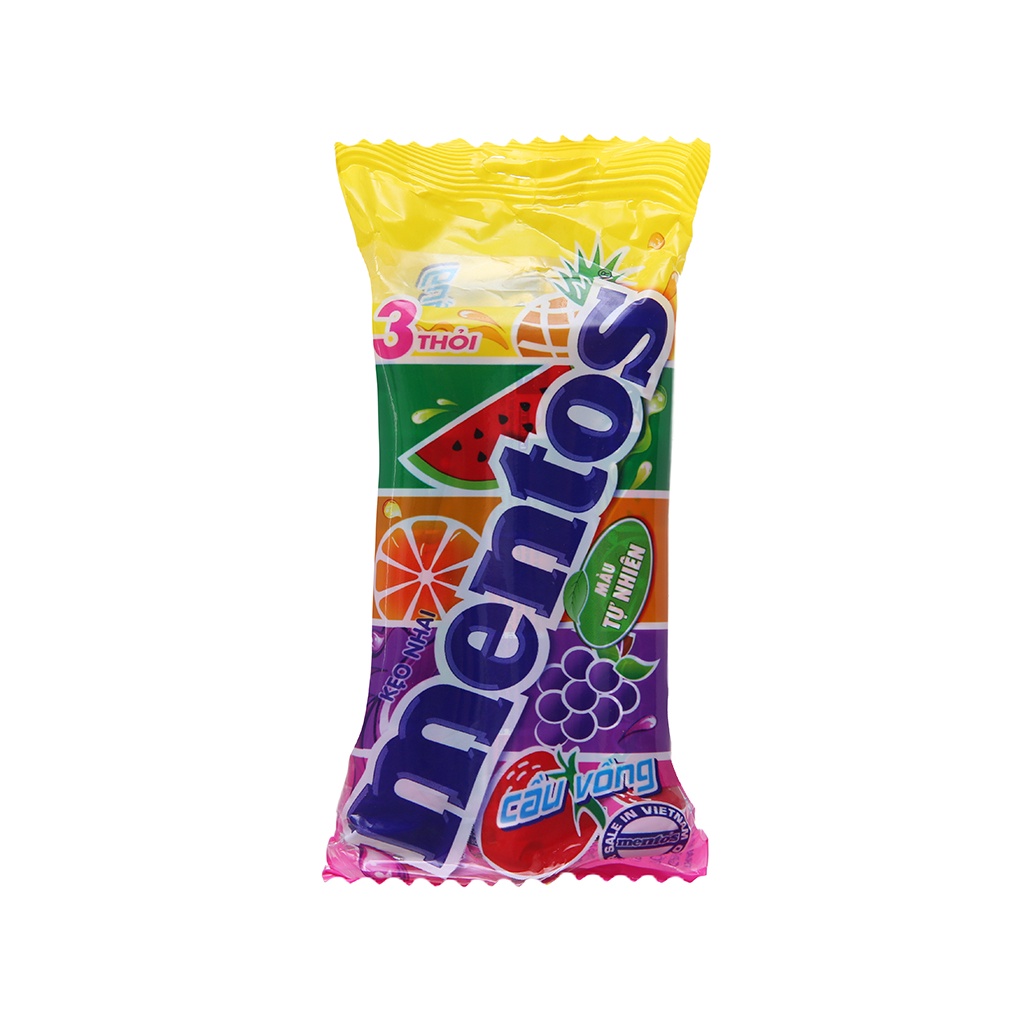 Kẹo nhai Mentos Cầu Vồng 3 Viên Hương Trái Cây (Gói 120g)