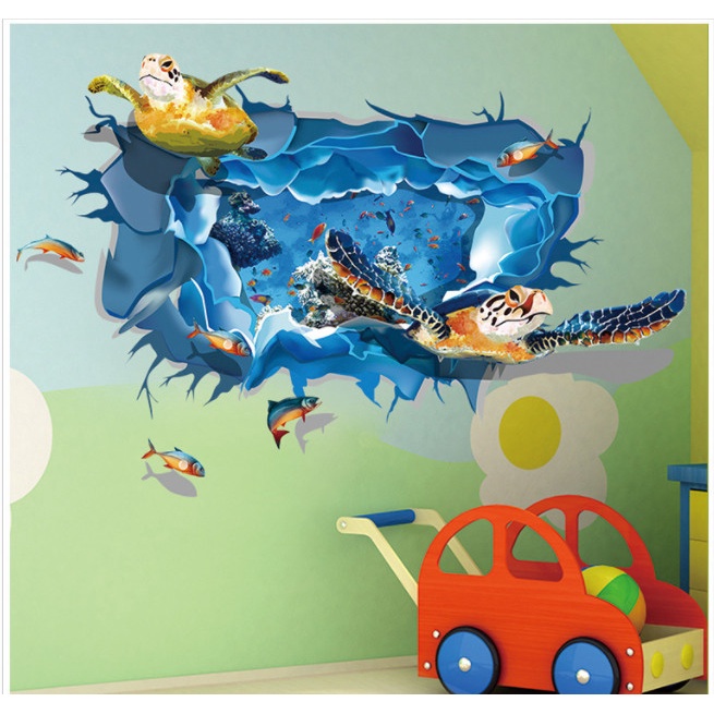 Decan dán tường đẹp, decan 3D hình Rùa Biển 0953