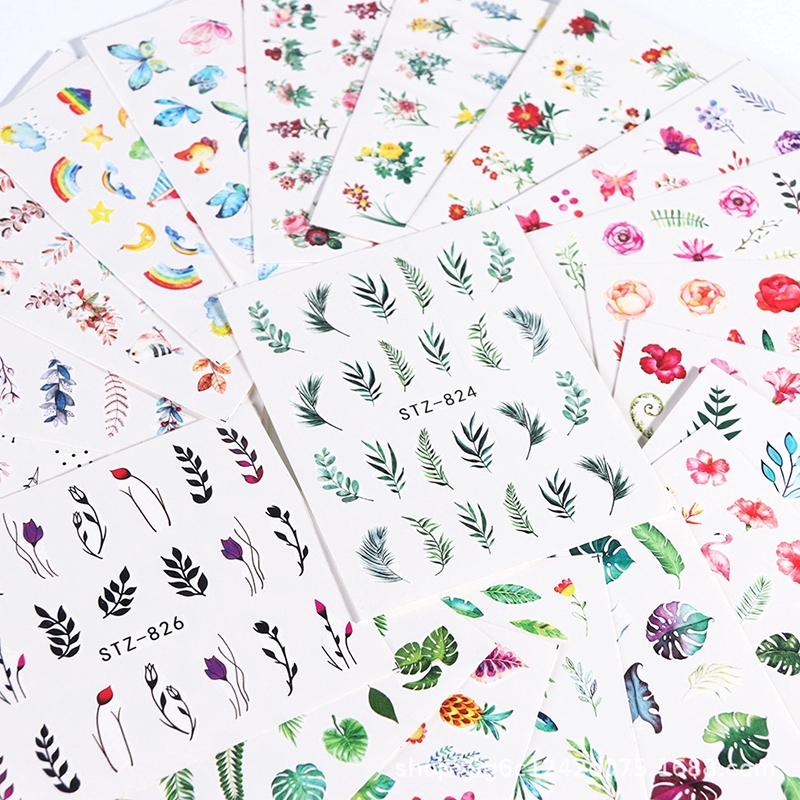 [Hàng mới về] Miếng dán móng tay hình lá và hoa hồng DIY