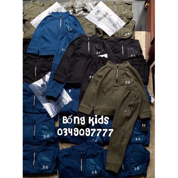 Bộ Nỉ Bé Trai Thể Thao Cổ Zip UA