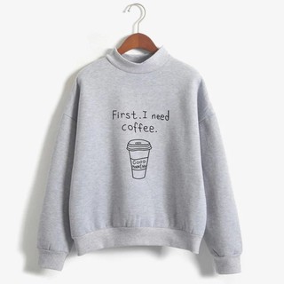 Áo hoodie unisex in chữ i need coffe cựu chất - ds09