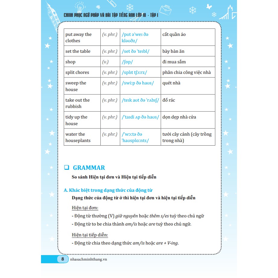 Sách - Chinh phục ngữ pháp và bài tập tiếng Anh lớp 10 tập 1 - Có đáp án