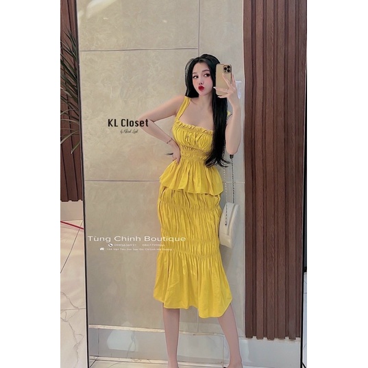 Set áo 2 dây mix chân váy nhún siêu sang chảnh