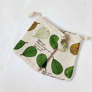 Túi vải bố linen mềm có dây rút mẫu lá bàng size nhỏ kích thước 9x12 đựng cà khê hoa khô treo trong phòng - doramimi