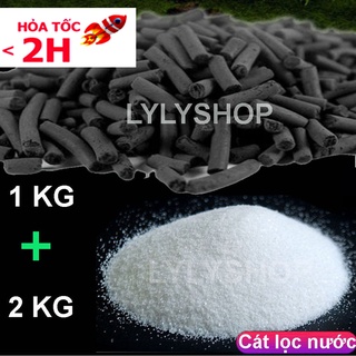 COMBO CÁT THẠCH ANH (2 KG) + THAN HOẠT TÍNH (1KG) vật liệu lọc, trang trí bể cá