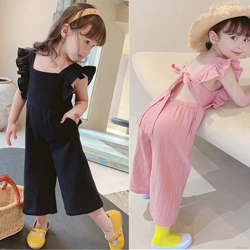 Áo liền quần kiểu sát nách ống rộng hở lưng thời trang phong cách Hàn Quốc dành cho bé gái