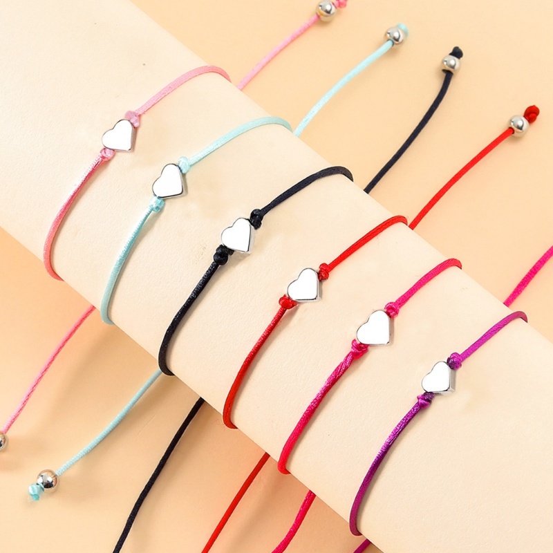 Set 3 Vòng Tay Bện Dây Mặt Trái Tim Phong Cách Trung Hoa Có Thể Điều Chỉnh Kích Thước