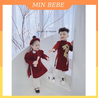 Áo dài tết cho bé nhung đỏ bé trai và bé gái