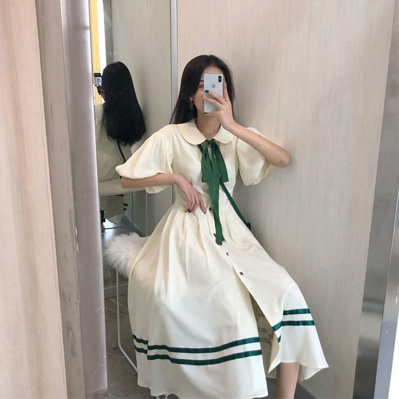 Đầm Chữ A Tay Ngắn Dáng Rộng Cổ Búp Bê Phong Cách Hàn Quốc Thời Trang Mùa Hè Mới Cho Nữ Sinh