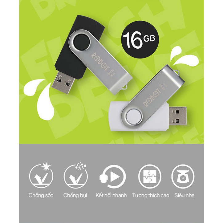 USB Thiết bị lưu trữ 8GB/16GB Robot RF108/RF116 Flash Drive đầu kim loại siêu nhẹ kết nối nhanh