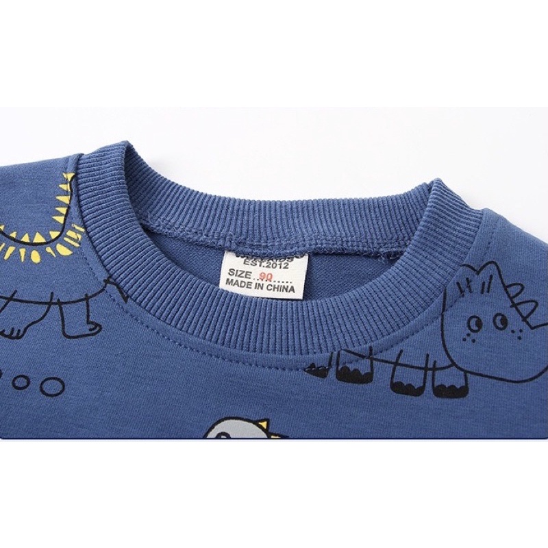 Bộ nỉ bé trai WELLKIDS bộ dài tay cho bé chất nỉ da cá hoạ tiết khủng long (tz0487)