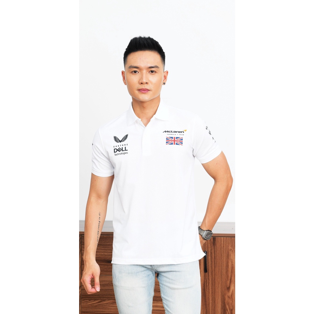 Áo thun nam có cổ F1 Mclaren thể thao cá tính, Áo phông cotton thoáng mát full size