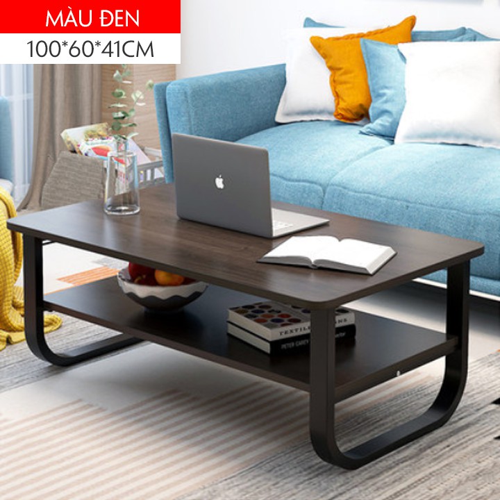 (SIÊU HOT) Bàn trà chân sắt, bàn trà sofa vân gỗ 2 tầng kích thước 100x60x41cm M023-10A | BigBuy360 - bigbuy360.vn
