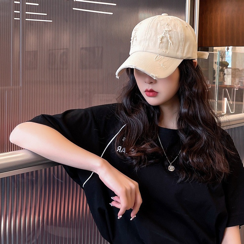 Mũ Lưỡi Trai Màu Trơn Mềm Mại Thiết Kế Rách Cá Tính Thời Trang Cho Nam Và Nữ