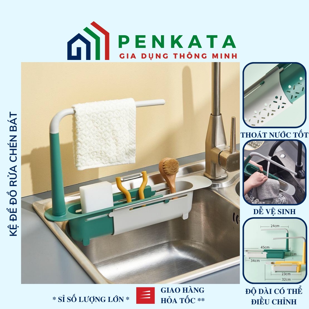 Kệ để đồ rửa chén, giá để giẻ rửa bát đa năng có thể điều chỉnh kích thước PENKATA 15KDRB