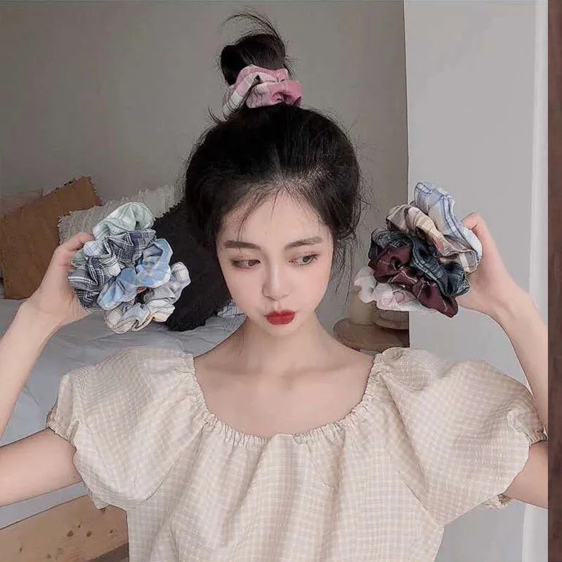 Cột tóc caro cotton siêu dễ thương