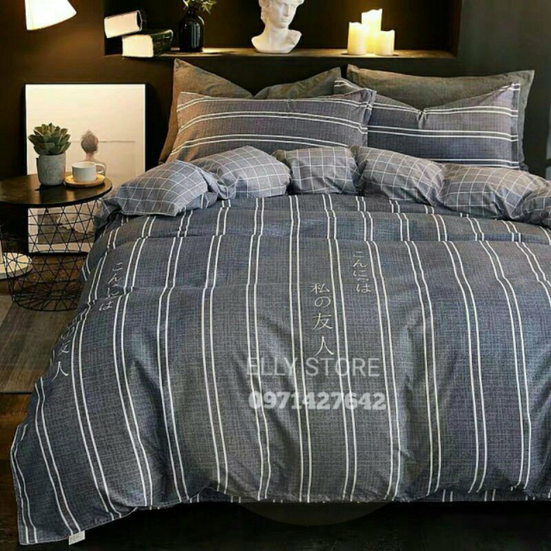 [ FREESHIP] Bộ chăn ga kẻ sọc cao cấp - set 4 món - sỉ siêu rẻ