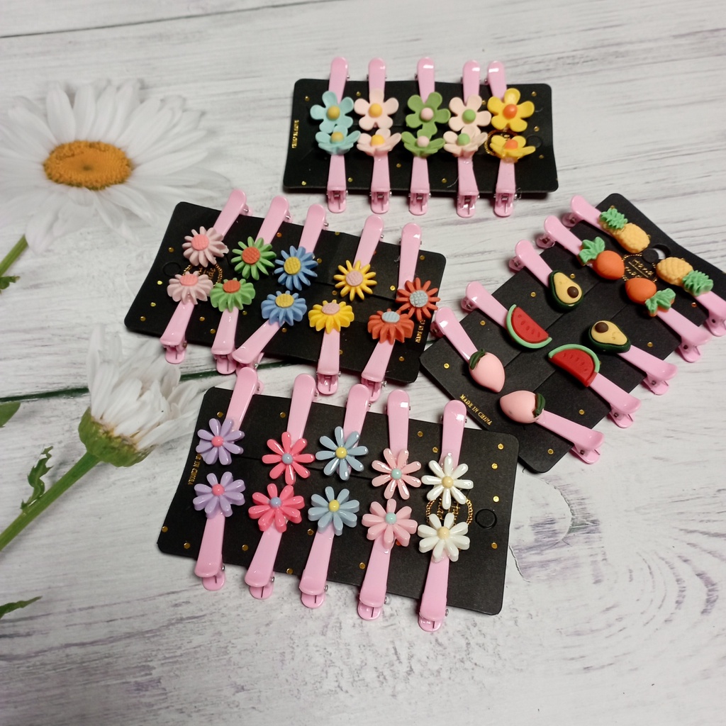 set 10 kẹp tóc hình hoa , hình trái cây xinh xắn đáng yêu cho bé gái