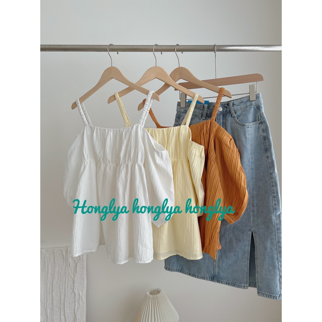 Áo sơ mi babydoll hở vai tay lỡ bồng chất mát mịn