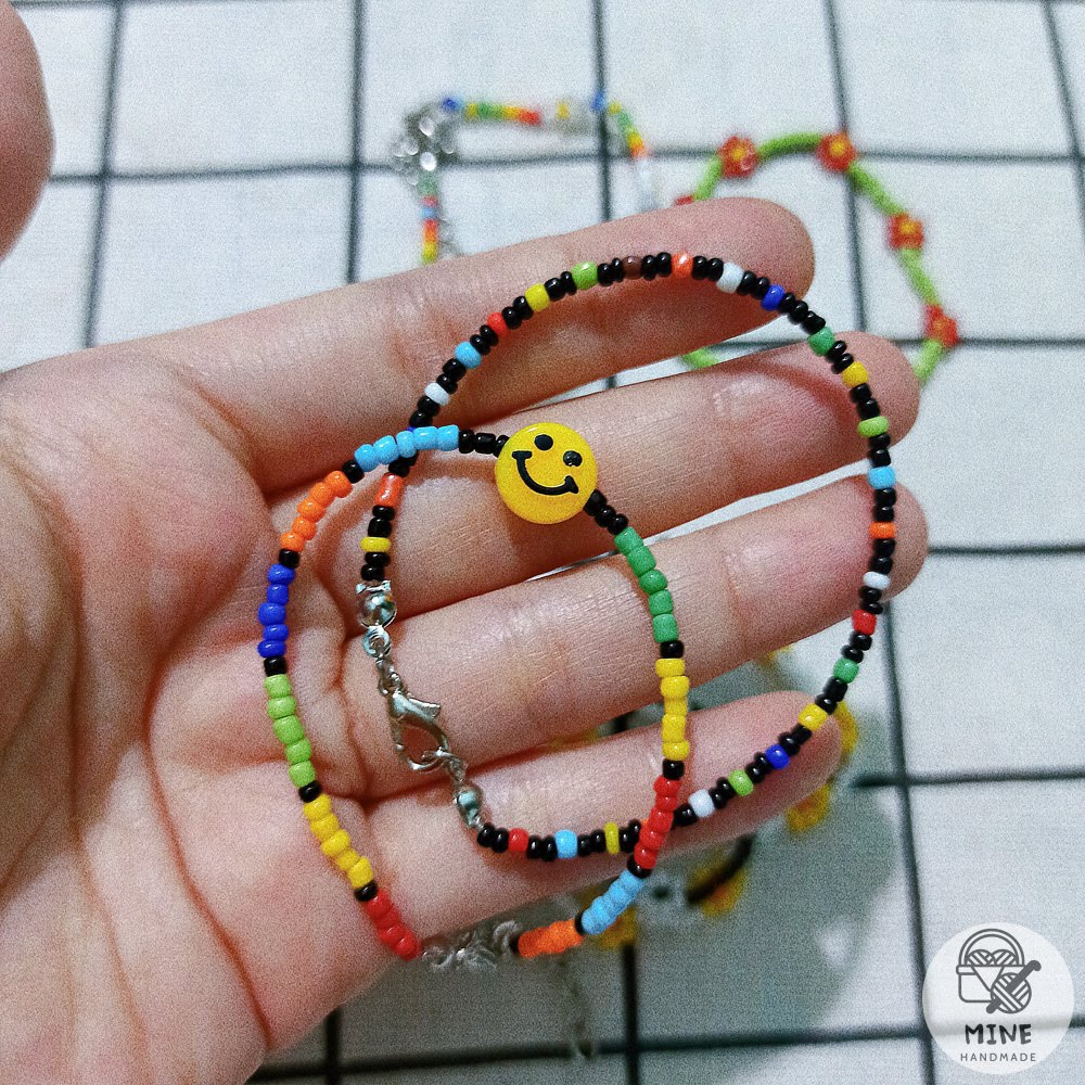 Vòng tay chuỗi hạt cườm hoa cúc, mặt cười nhiều màu đơn giản thời trang Vòng tay cầu vồng dễ thương