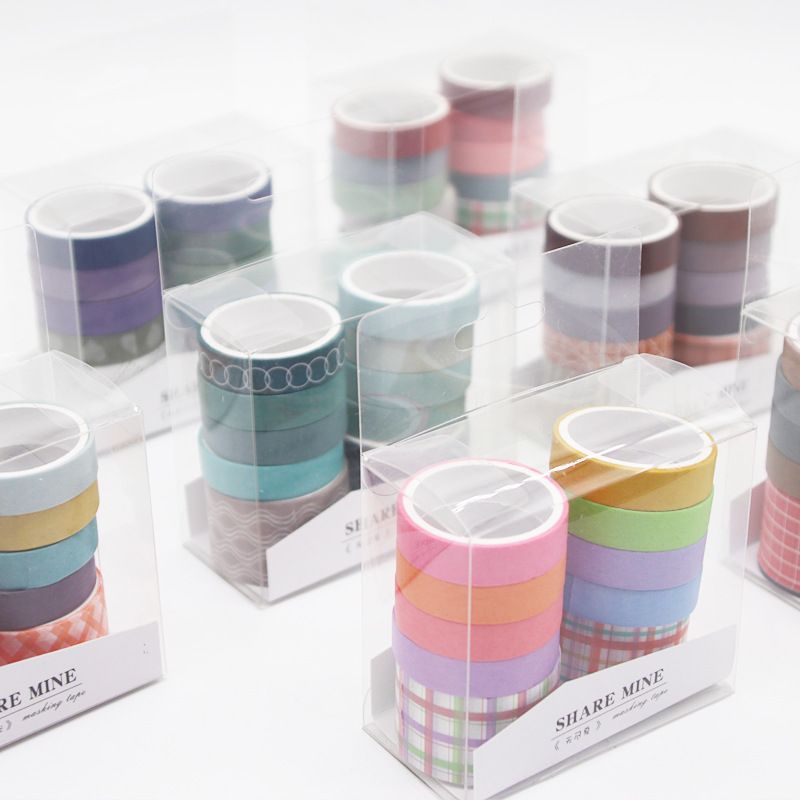 Hộp 10 cuộn băng dính washi tape basic trang trí