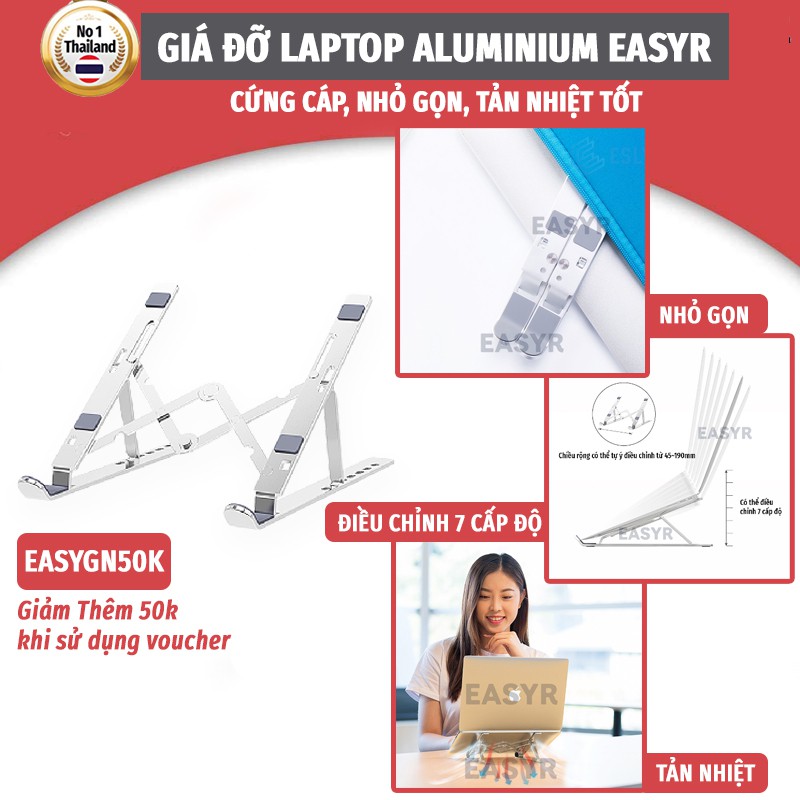 Giá Đỡ Laptop Aluminium EASYR [FREESHIP] 100% Hợp Kim Nhôm Siêu Cứng Cáp &amp; Nhỏ Gọn, Tặng Kèm Túi Giá Đỡ