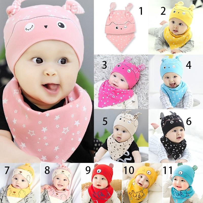 Bộ Nón Và Yếm Ăn Cotton Dễ Thương Phong Cách Hàn Quốc Cho Bé