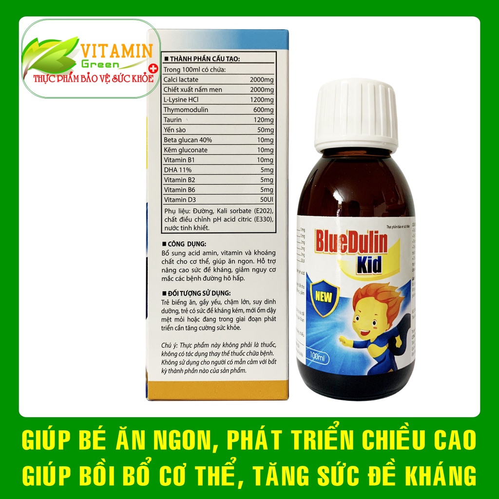 Siro biếng ăn tăng sức đề kháng phát triển chiều cao cho bé BlueDulin Kid 100ml