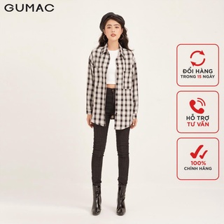 Áo sơm mi nữ caro phom rộng GUMAC đủ màu, thiết kế basic cá tính, AB191