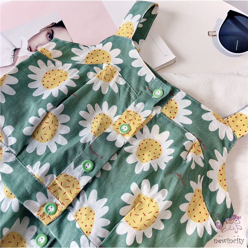 Set Áo   Dây In Hoa &amp; Chân Váy Cho Bé Gái