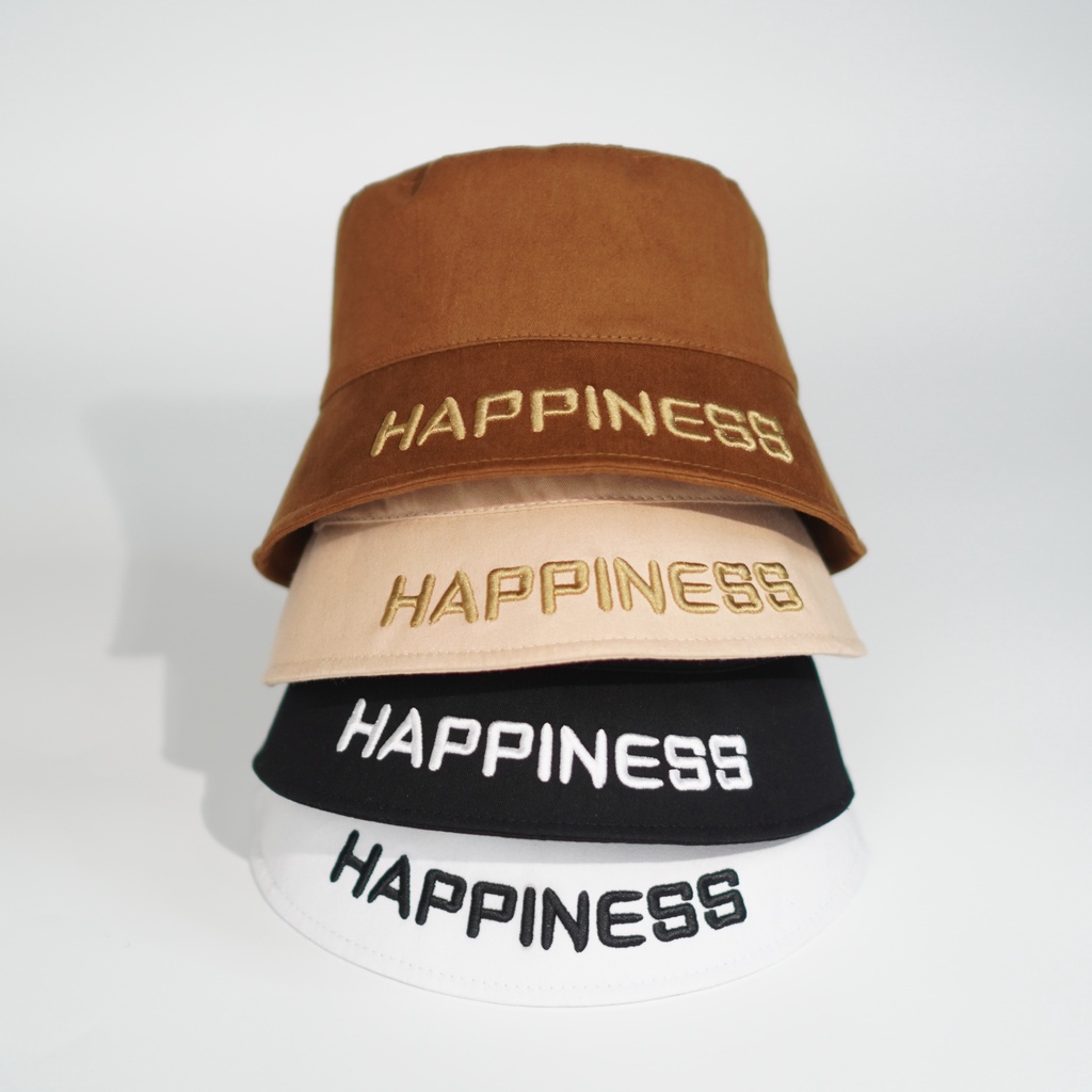 Mũ bucket thêu chữ Happiness Nón tai bèo vành cụp chất kaki phong cách Ulzzang thời trang form unisex nam nữ B05