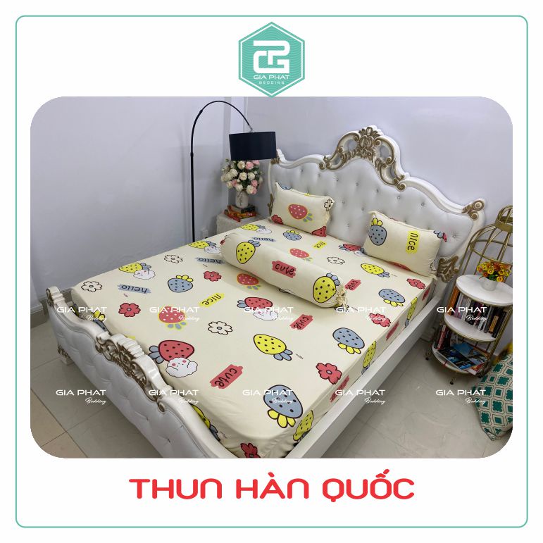 Bộ Ga Gối Thun Lạnh Hàn Quốc { 4 Món : 1 ga bọc + 2 vỏ gối nằm + 1 vỏ gối ôm }