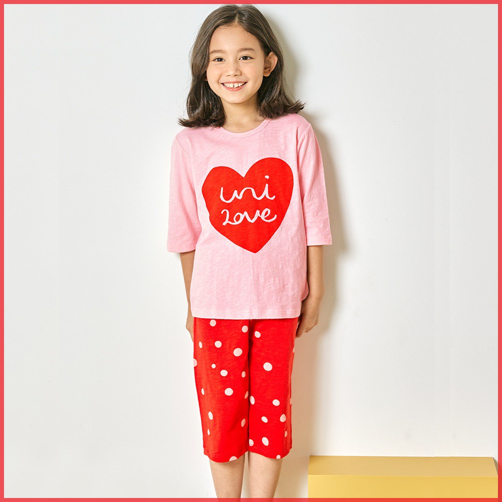 Bộ Đồ Ngủ 100% Cotton Tay Lửng Họa Tiết Chấm Bi Dành Cho Bé Gái