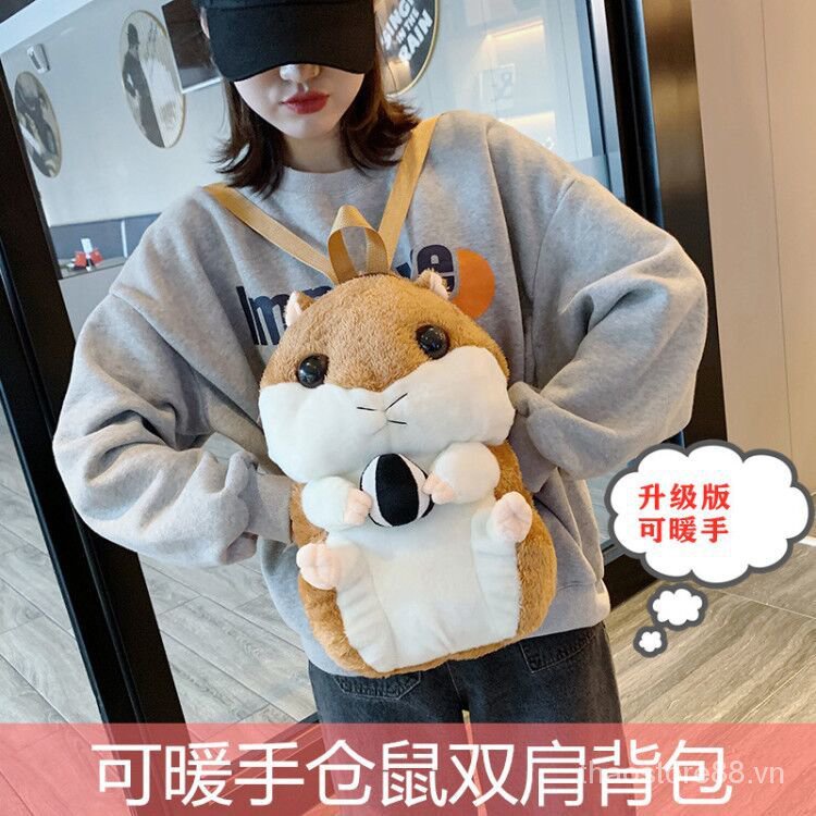 Balo đeo vai hình chuột hamster nhồi bông mềm mại giữ ấm mùa thu đông cho nữ