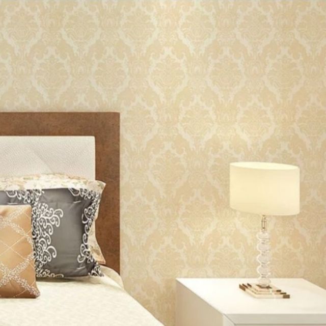 Decal giấy dán tường châu âu hoa văn màu vàng khổ rộng 45cm