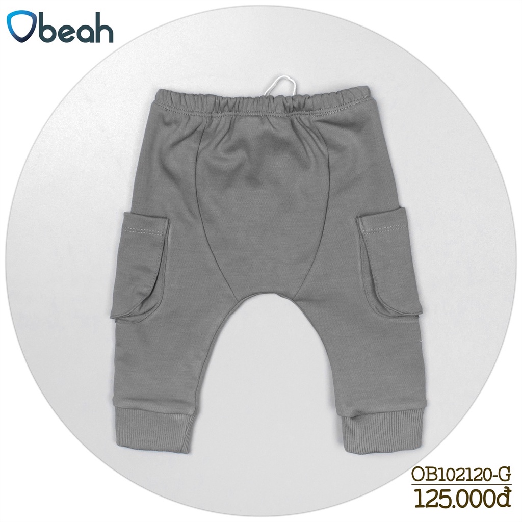 Quần jogger Obeah túi hộp nỉ bông màu Ghi Fullsize 59 đến 90 cho bé trai từ 3 đến 24 tháng