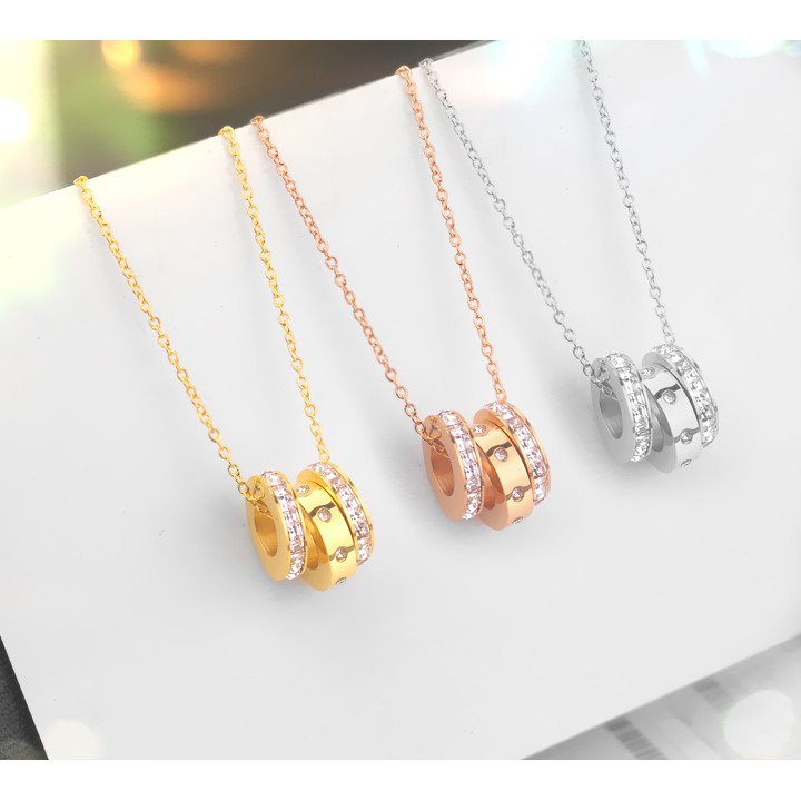 Dây chuyền titan 3 khoen tròn đính đá siêu đẹp, bền màu, chuẩn thời trang, mang phong cách độc đáo, cá tính, dễ phối đồ