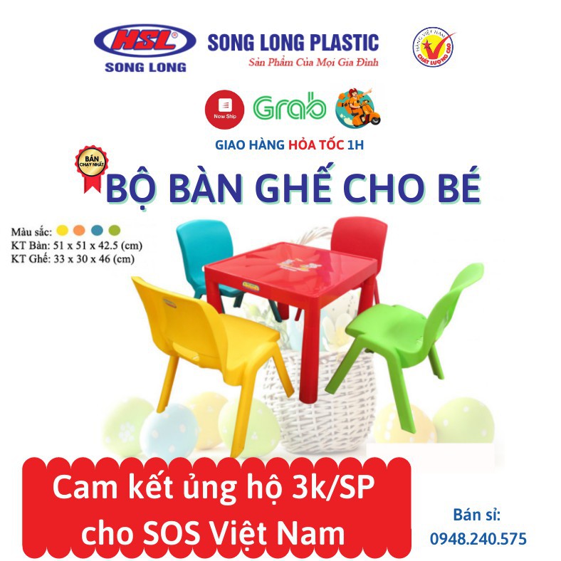 Bộ đồ ăn trẻ em đồ chơi Bộ bàn ghế nhựa đa năng, thông minh cho bé ngồi chơi, học bài, tập ăn Song Long Plastic